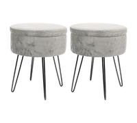 Harbour Housewares 2X Velvet Storage Footstools - Round Modern Dressing Table Footstool Vanity Seat Chair - 45 X 36Cm Grey/black