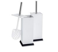 Harbour Housewares White Square Toilet Brushes and Holders - Set of 2 Stainless Bathroom Accessories with Enclosed Design - Rust-Resistant, Compact and Hygienic Cleaning Solution for Modern Homes