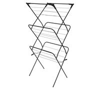 Harbour Housewares 3 Tier Foldable Clothes Airer - Black - 1x Indoor Outdoor Home Kitchen Balcony Compact Portable Folding Collapsible Laundry Clothing Washing Drying Dryer Hanger Rack