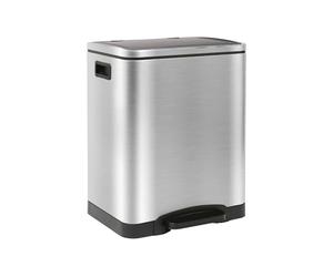 Harbour Housewares 30L (2x15L) Stainless Steel Double Kitchen Pedal Bin - Soft Close Compartments for Recycling and Waste - Brushed Metal Dual Trash Can with Removable Inner Buckets for Home or Office