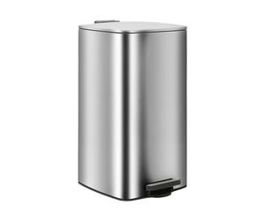 Harbour Housewares 30L Square Pedal Bin - Chrome Stainless Steel Kitchen Trash Can with Soft-Close Lid, Hands-Free Foot Pedal, Removable Inner Bucket & Rubbish Recycling Bin