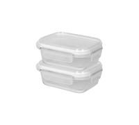 Harbour Housewares 370ml Glass Food Storage Containers with Lids - Clear/White - 2x Small Reusable Airtight Meal Prep Lunch Box Takeaway Cereal Pantry Tubs Set | Safe for Freezer and Microwave