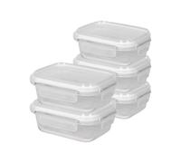 Harbour Housewares 370ml Glass Food Storage Containers with Lids - Clear/White - 5x Small Reusable Airtight Meal Prep Lunch Box Takeaway Cereal Pantry Tubs Set | Safe for Freezer and Microwave
