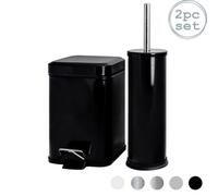 Harbour Housewares 3L Bathroom Bin & Brush Set - Black - Mismatched Stainless Steel Slim Trashcan Pedal Bin & Toilet Brush Set