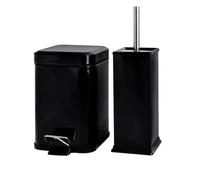 Harbour Housewares Bathroom Bin & Brush Set - Black - 2pc Square Stainless Steel Pedal Bin & Toilet Brush Set Slim Small Trashcan for Kitchen Waste, Bathroom Rubbish