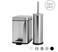 Harbour Housewares 3L Bathroom Bin & Brush Set - Brushed - Mismatched Stainless Steel Slim Trashcan Pedal Bin & Toilet Brush Set