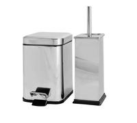 Harbour Housewares Bathroom Bin & Brush Set - Chrome - 2pc Square Stainless Steel Pedal Bin & Toilet Brush Set Slim Small Trashcan for Kitchen Waste, Bathroom Rubbish