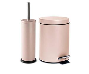 Harbour Housewares 3L Bathroom Bin & Brush Set - Matte Pink - 2pc Round Stainless Steel Pedal Bin & Toilet Brush Set Slim Small Trashcan for Kitchen Waste, Bathroom Rubbish