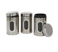 Harbour Housewares 3Pc Food Storage Containers Set With Window - Chrome - Stainless Steel Kitchen Tea Coffee Sugar Canister