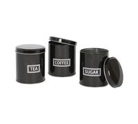 Harbour Housewares 3Pc Tea Coffee Sugar Canister Set - Black - Round Metal Airtight Kitchen Canister Tin Pots