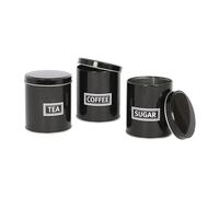 Harbour Housewares 3pc Tea Coffee Sugar Canisters Set - Black Round Metal Kitchen Storage Tins with Airtight Lids - Modern Industrial Food Caddy Containers for Countertop Organisation