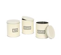 Harbour Housewares 3pc Tea Coffee Sugar Canisters Set - Round Metal Kitchen Storage Canister Tin in Cream Harbour Housewares Cream