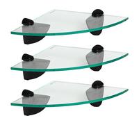 Harbour Housewares 3x Floating Glass Corner Shelves - 20cm Bathroom Storage Display Unit in Black Harbour Housewares Black