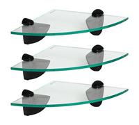 Harbour Housewares 3X Floating Glass Corner Shelves - 20Cm - Black Brackets - Bathroom Shower Storage Vanity Display Unit Shelf