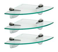 Harbour Housewares 3X Floating Glass Corner Shelves - 20Cm - Silver Brackets - Bathroom Shower Storage Vanity Display Unit Shelf