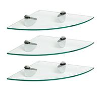 Harbour Housewares 3x Floating Glass Corner Shelves - 30cm Bathroom Storage Display Unit in Silver Harbour Housewares Silver