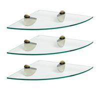 Harbour Housewares 3X Floating Glass Corner Shelves - 30Cm - Gold Brackets - Bathroom Shower Storage Vanity Display Unit Shelf