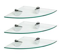 Harbour Housewares 3X Floating Glass Corner Shelves - 30Cm - Silver Brackets - Bathroom Shower Storage Vanity Display Unit Shelf