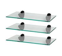 Harbour Housewares 3X Floating Glass Shelves - 40Cm - Black Brackets - Bathroom Shower Storage Vanity Display Unit Shelf