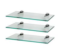 Harbour Housewares 3X Floating Glass Shelves - 40Cm - Silver Brackets - Bathroom Shower Storage Vanity Display Unit Shelf