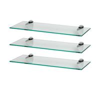 Harbour Housewares 3x Floating Glass Shelves - 50cm - Bathroom Shower Storage Display in Silver Harbour Housewares Silver