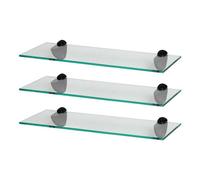 Harbour Housewares 3X Floating Glass Shelves - 50Cm - Black Brackets - Bathroom Shower Storage Vanity Display Unit Shelf