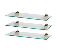 Harbour Housewares 3X Floating Glass Shelves - 50Cm - Gold Brackets - Bathroom Shower Storage Vanity Display Unit Shelf