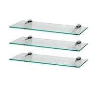 Harbour Housewares 3X Floating Glass Shelves - 50Cm - Silver Brackets - Bathroom Shower Storage Vanity Display Unit Shelf