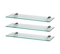 Harbour Housewares 3x Floating Glass Shelves - 60cm - Bathroom Shower Storage Display in Silver Harbour Housewares Silver