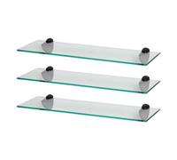 Harbour Housewares 3X Floating Glass Shelves - 60Cm - Black Brackets - Bathroom Shower Storage Vanity Display Unit Shelf