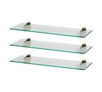 Harbour Housewares 3X Floating Glass Shelves - 60Cm - Gold Brackets - Bathroom Shower Storage Vanity Display Unit Shelf