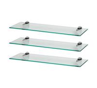 Harbour Housewares 3X Floating Glass Shelves - 60Cm - Silver Brackets - Bathroom Shower Storage Vanity Display Unit Shelf