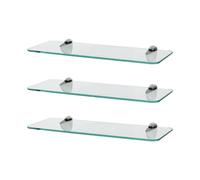 Harbour Housewares 3x Rounded Floating Glass Shelves - 40cm Bathroom Storage Display Unit in Silver Harbour Housewares Silver
