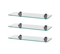 Harbour Housewares 3X Rounded Floating Glass Shelves - 40Cm - Black Brackets - Bathroom Shower Storage Vanity Display Unit Shelf