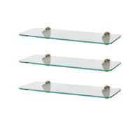 Harbour Housewares 3X Rounded Floating Glass Shelves - 40Cm - Gold Brackets - Bathroom Shower Storage Vanity Display Unit Shelf