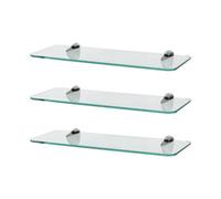 Harbour Housewares 3X Rounded Floating Glass Shelves - 40Cm - Silver Brackets - Bathroom Shower Storage Vanity Display Unit Shelf