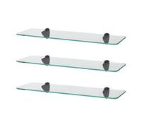 Harbour Housewares 3x Rounded Floating Glass Shelves - 50cm Bathroom Storage Display Unit in Black Harbour Housewares Black