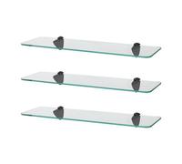 Harbour Housewares 3X Rounded Floating Glass Shelves - 50Cm - Black Brackets - Bathroom Shower Storage Vanity Display Unit Shelf