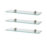 Harbour Housewares 3X Rounded Floating Glass Shelves - 50Cm - Gold Brackets - Bathroom Shower Storage Vanity Display Unit Shelf