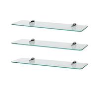 Harbour Housewares 3X Rounded Floating Glass Shelves - 50Cm - Silver Brackets - Bathroom Shower Storage Vanity Display Unit Shelf
