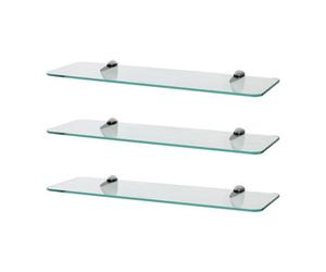 Harbour Housewares 3X Rounded Floating Glass Shelves - 50Cm - Silver Brackets - Bathroom Shower Storage Vanity Display Unit Shelf