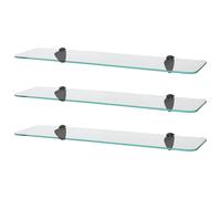 Harbour Housewares 3x Rounded Floating Glass Shelves - 60cm Bathroom Storage Display Unit in Black Harbour Housewares Black