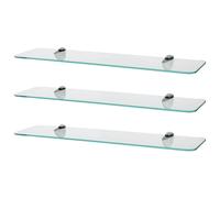 Harbour Housewares 3x Rounded Floating Glass Shelves - 60cm Bathroom Storage Display Unit in Silver Harbour Housewares Silver