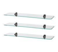 Harbour Housewares 3X Rounded Floating Glass Shelves - 60Cm - Black Brackets - Bathroom Shower Storage Vanity Display Unit Shelf