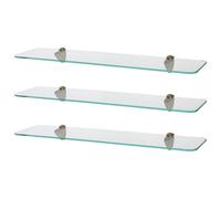 Harbour Housewares 3X Rounded Floating Glass Shelves - 60Cm - Gold Brackets - Bathroom Shower Storage Vanity Display Unit Shelf