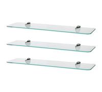 Harbour Housewares 3X Rounded Floating Glass Shelves - 60Cm - Silver Brackets - Bathroom Shower Storage Vanity Display Unit Shelf