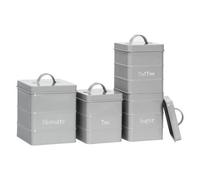 Harbour Housewares 4 Piece Kitchen Canisters Set - Grey - Vintage Metal Storage Caddy Tin Jar