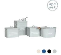 Harbour Housewares 4 Piece Utility Canisters Set - Grey - Vintage Metal Home Kitchen Canister Tin Box Utility Laundry Storage