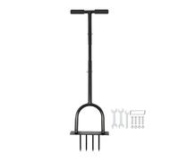 Harbour Housewares 4-Prong Lawn Aerator - Manual Spike Aeration Tool with T-Handle & Foot Bar - 24.5cm x 103cm Steel Lawn Aerator for Soil Compaction, Overseeding, Drainage