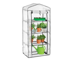 Harbour Housewares 4 Tier Mini Green House - 3x6ft -Compact Greenhouse with 4 Shelves & Roll Up Zip Panel Door Garden Plant House Polytunnel for Vegetables, Flowers, Herbs